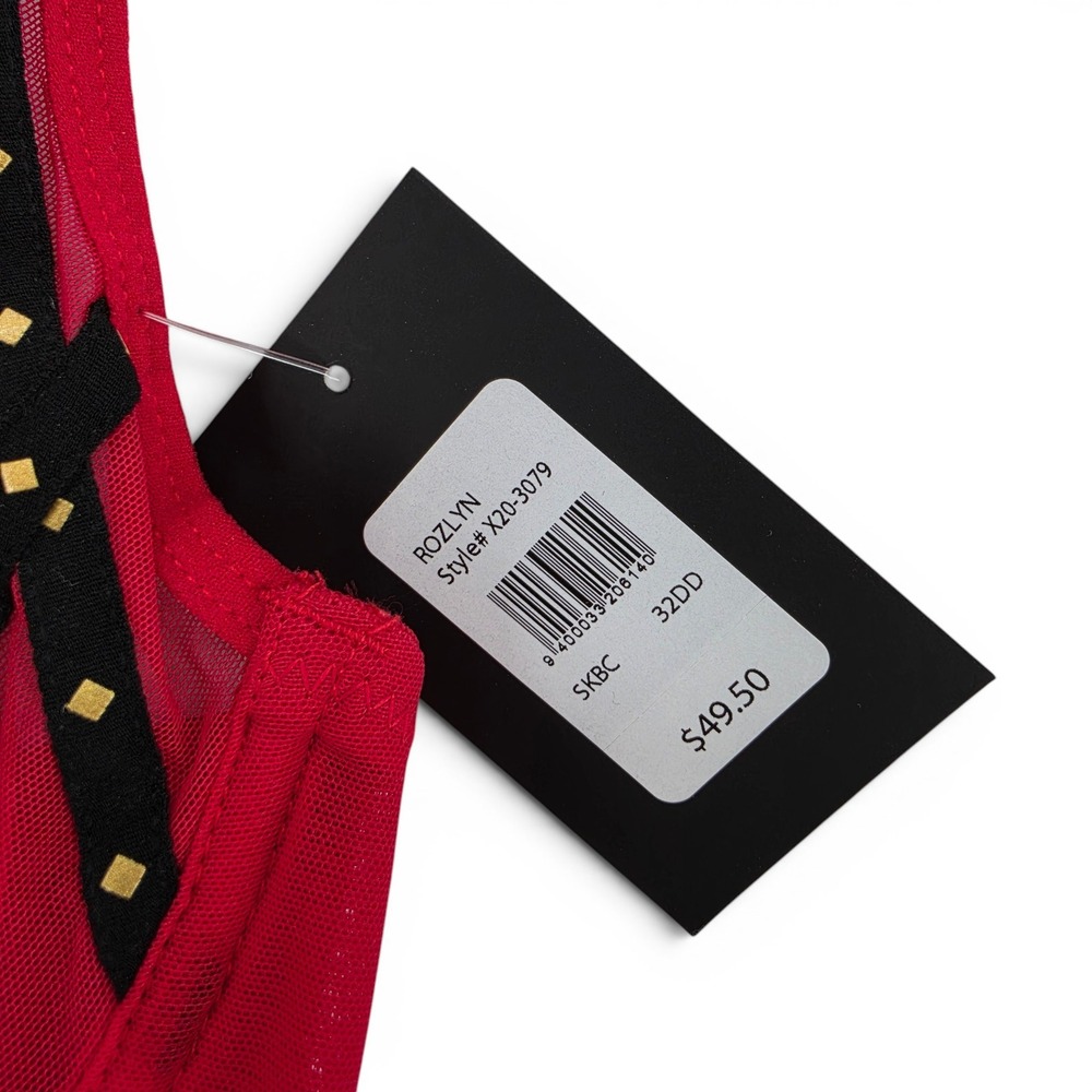 Frederick's of Hollywood Rozlyn Bra 32DD Red Mesh Sheer Underwire NWT Sexy - Picture 4 of 6